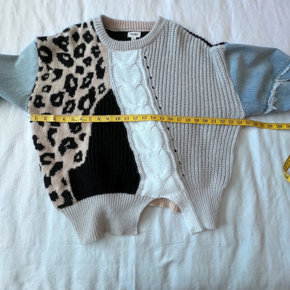 BiBi Mixed Media Patchwork Leopard Knit Sweater D… - image 9